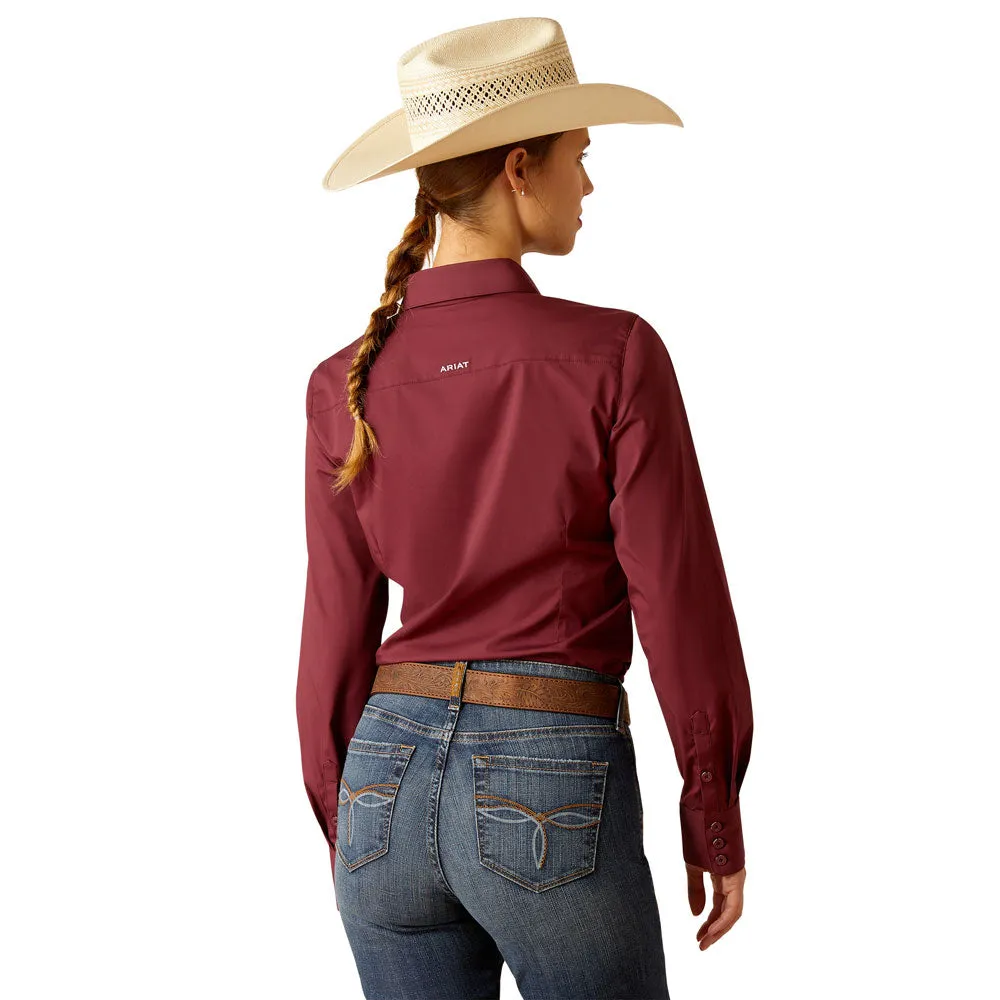 10048885 Ariat Women's Kirby Long Sleeve Stretch Shirt - Burgundy