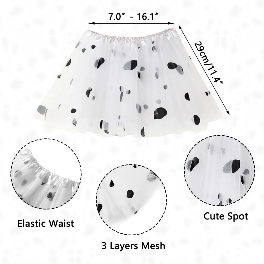 10pcs Dalmatian Costume Kids Girls 101 Days of School Costume 101 Dalmatians Costume Kids Long Sleeve T-shirt with Tutu Dress Knee Socks Tail Paw Gloves Headband Collar Nose DY025M