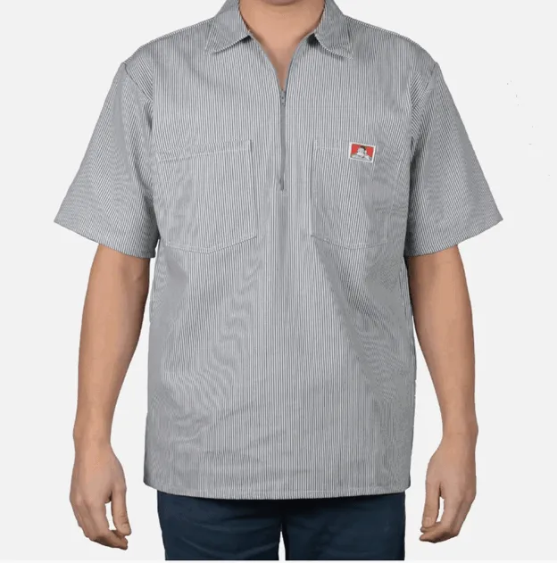 1/2 Zipper Short Sleeve Hickory Stripe