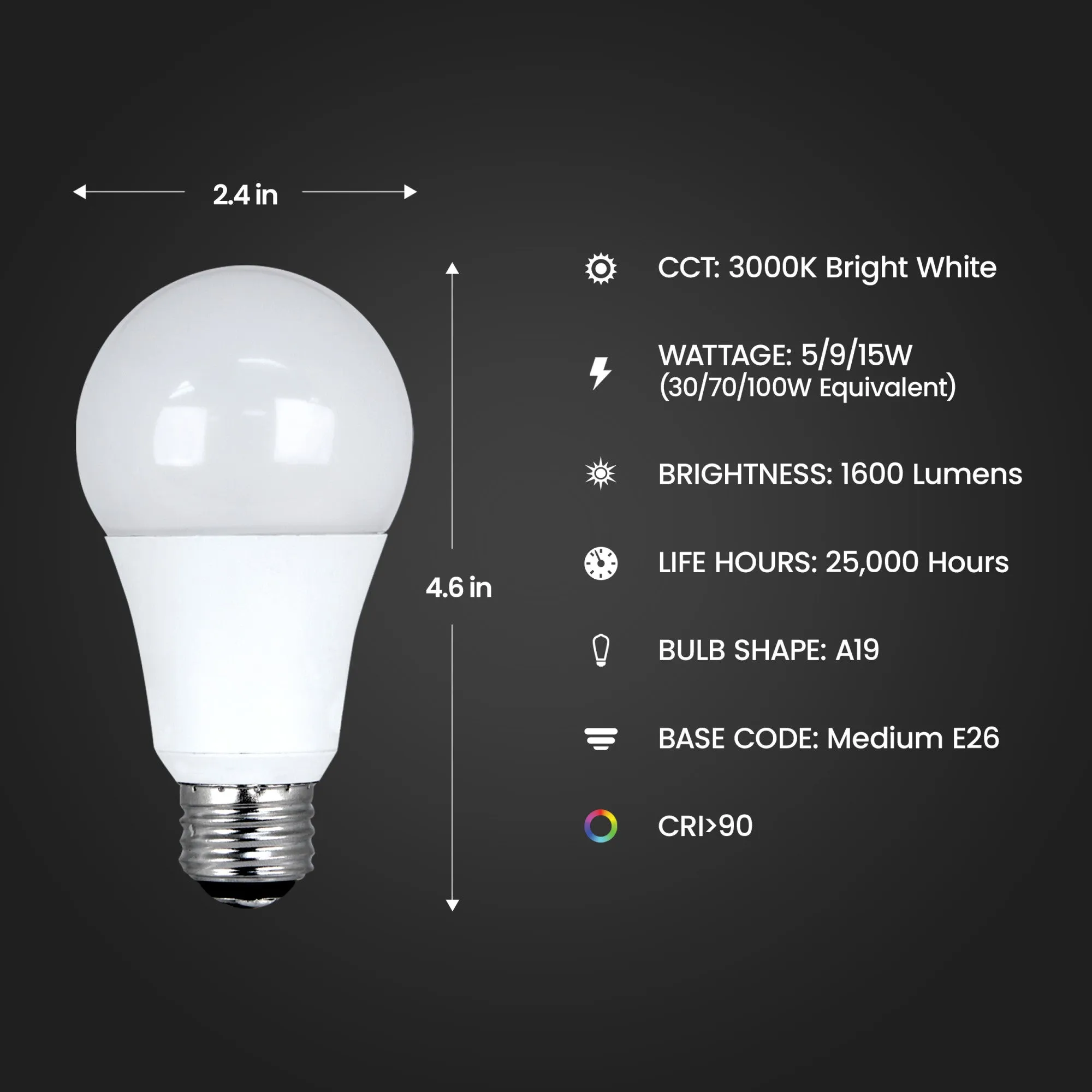 16W (30/70/100W Replacement) Bright White (3000K) A19 (E26 Base) 3-Way LED Light Bulb