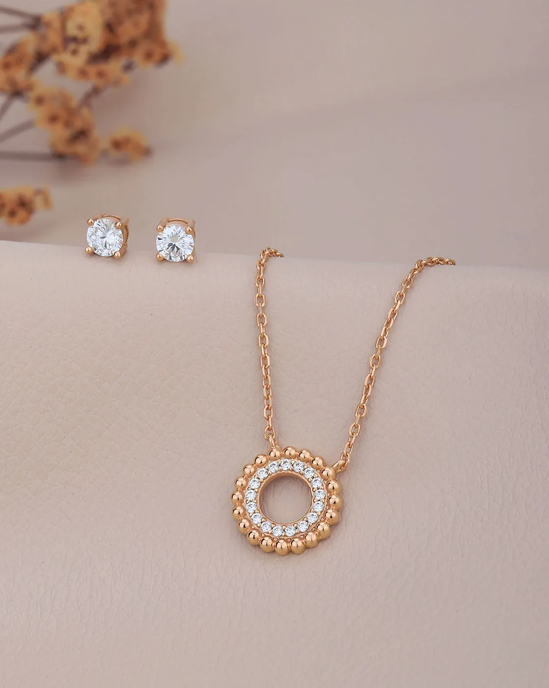 18kt Rose Gold Plated with CZ Necklace with Earring Set for women