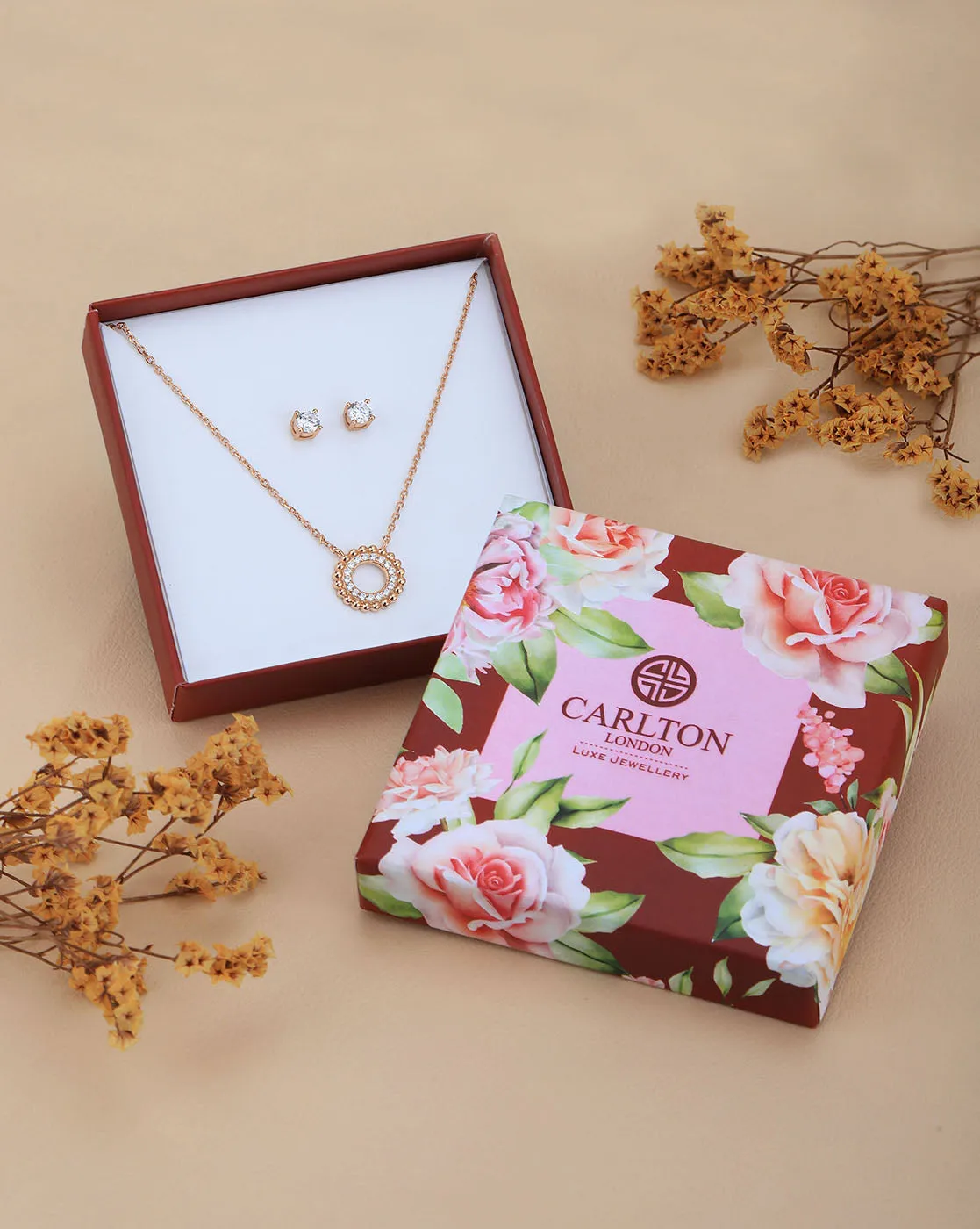 18kt Rose Gold Plated with CZ Necklace with Earring Set for women