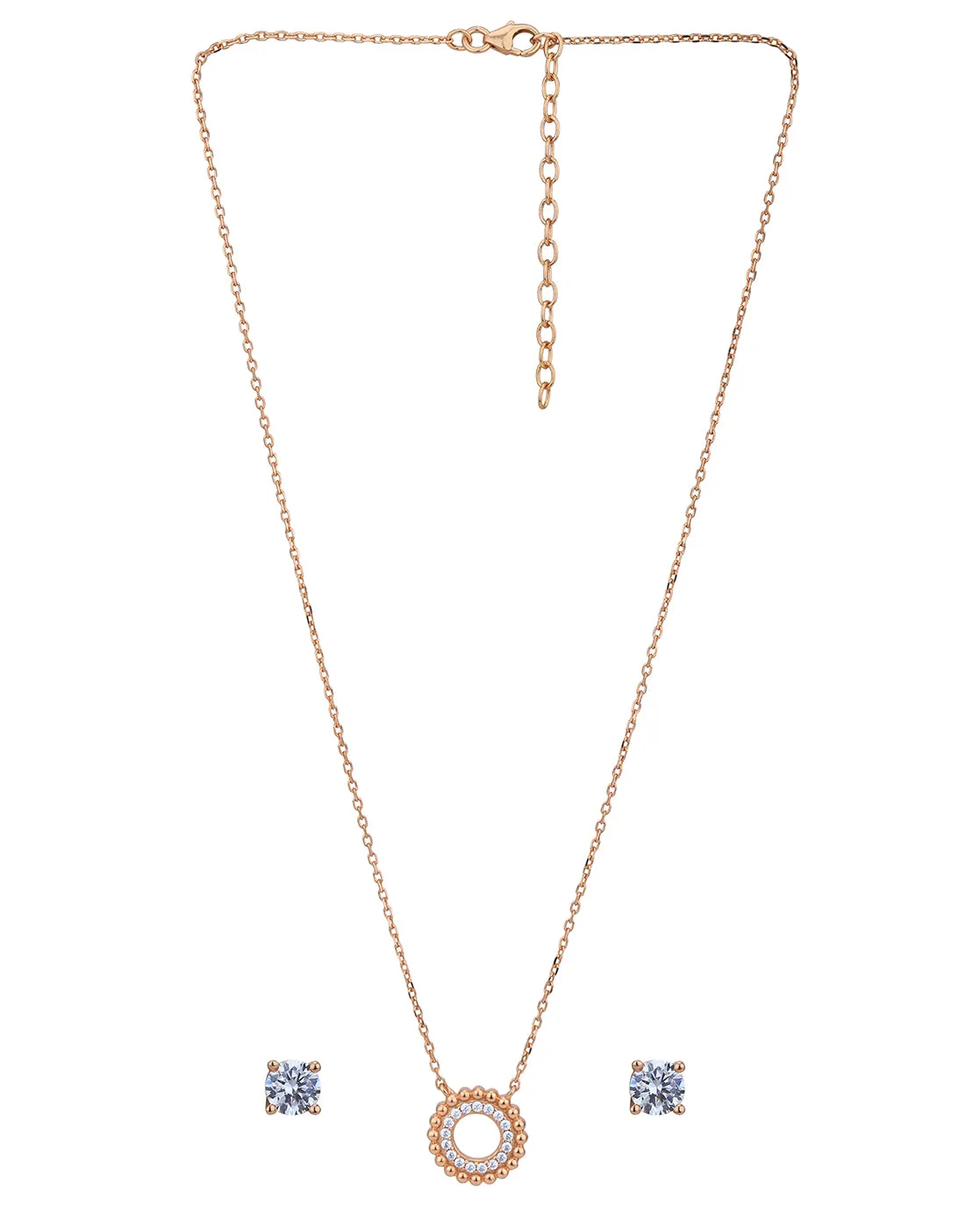 18kt Rose Gold Plated with CZ Necklace with Earring Set for women