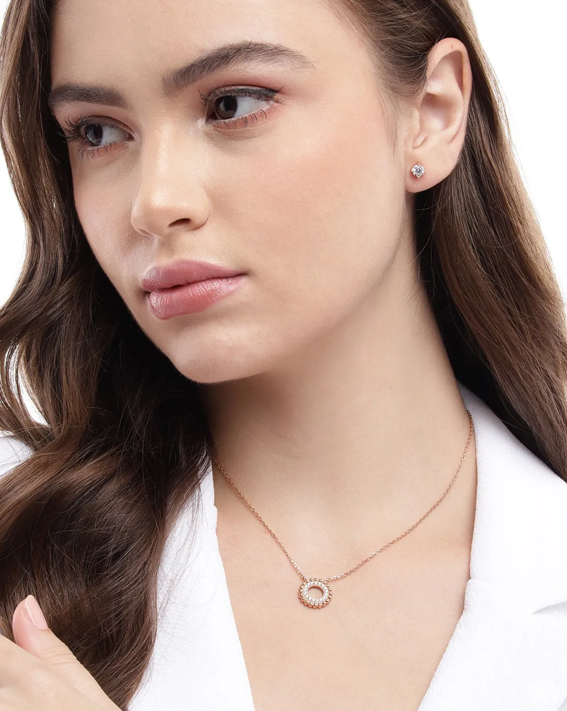 18kt Rose Gold Plated with CZ Necklace with Earring Set for women