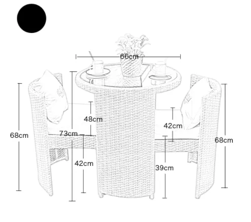 2 Seater Round Compact Rattan Bistro Furniture Set