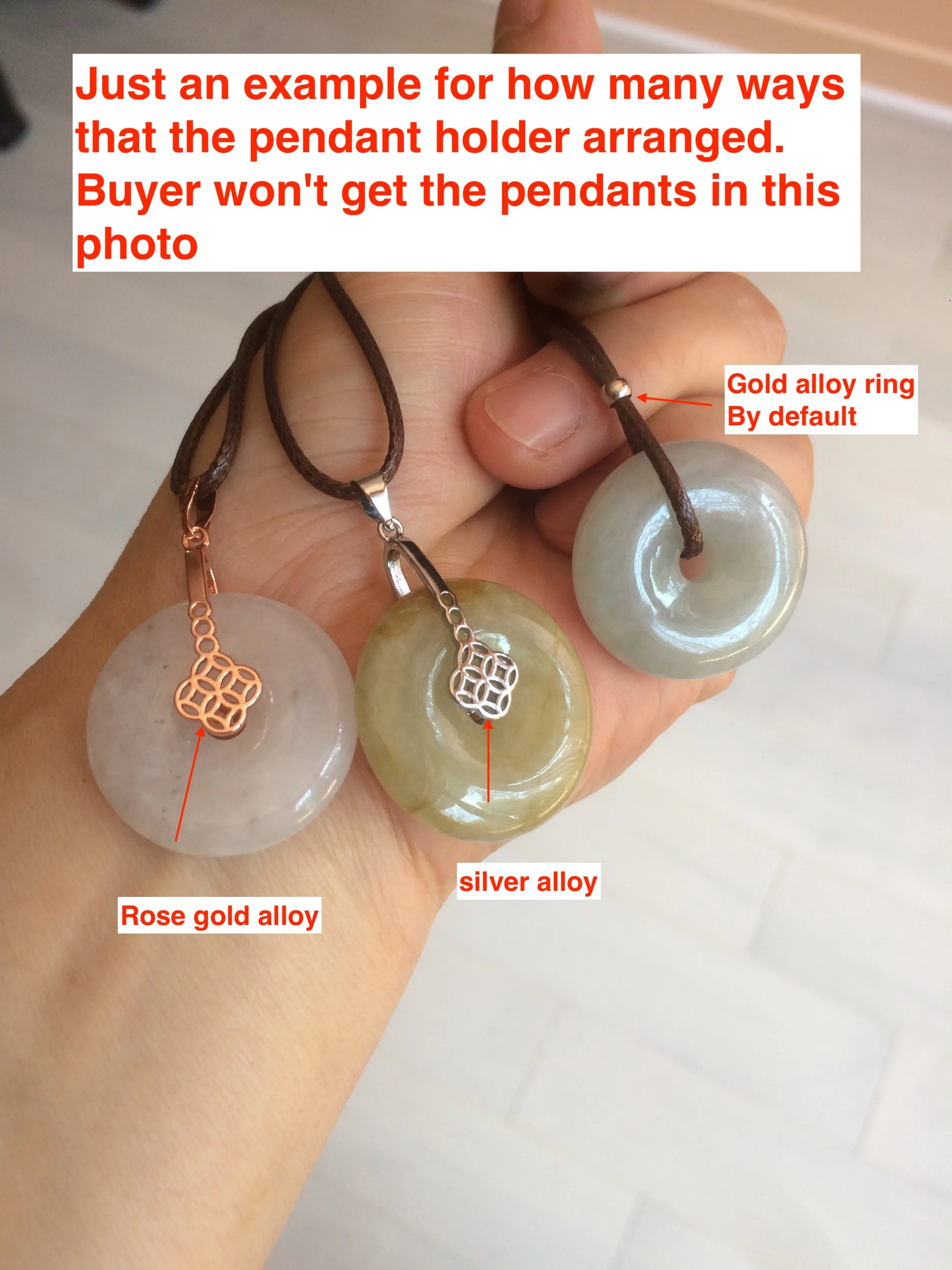 24-25mm Type A 100% Natural light green/white Jadeite Jade Safety Guardian Button donut Pendant group AJ52 (Add-on items)