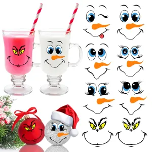 24 PCS Snowman Face Stickers for Christmas Ornaments, Cartoon Decals for Christmas Ball/Refrigerator/Water Bottles, DIY Vinyl Stickers for Home Christmas Party Decorations, 2 Styles