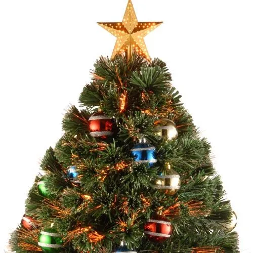 3' Fiber Optic Fireworks Artificial Christmas Tree with Glittered Ball Ornaments