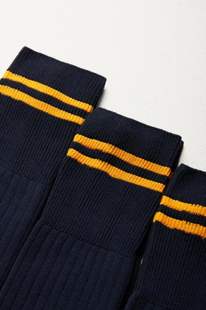 3 Pack Stripe Long Socks Navy