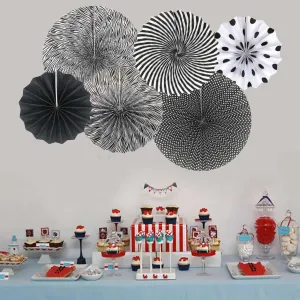 6 Pcs Round Shape Japanese Decorative Backdrop Paper Hanging Fan Set For Party Wedding or Decor