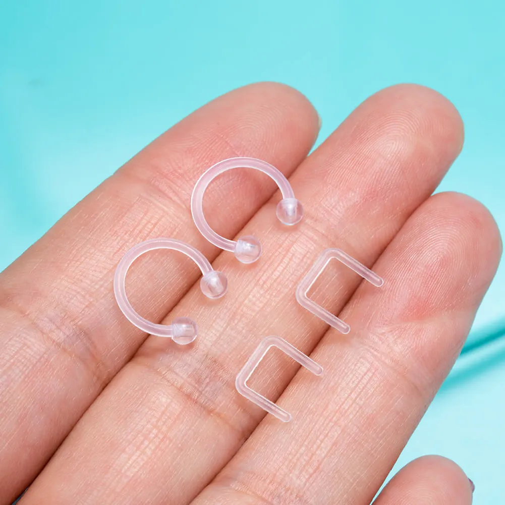 8PCS 16G Acrylic Horseshoe And U-Shape Septum Clear Retainer