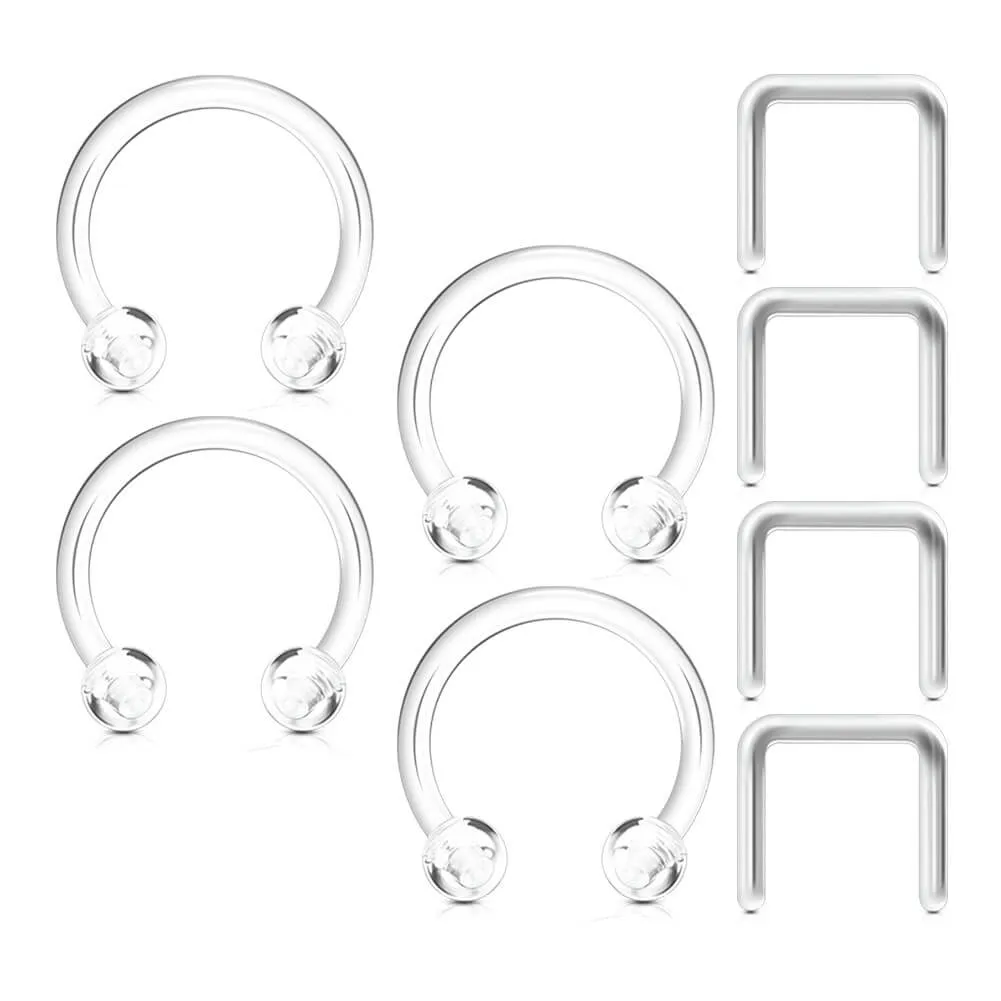 8PCS 16G Acrylic Horseshoe And U-Shape Septum Clear Retainer