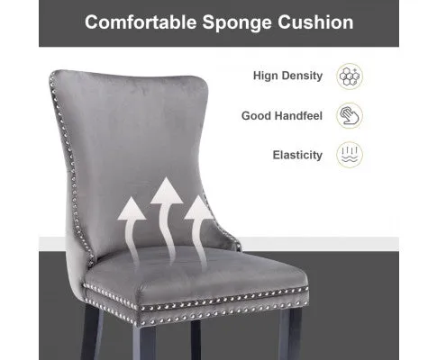 8x Velvet Upholstered Dining Chairs Tufted Wingback Side Chair with Studs Trim Solid Wood Legs for Kitchen