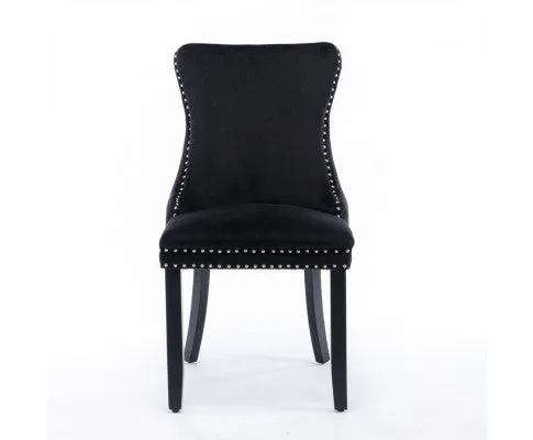 8x Velvet Upholstered Dining Chairs Tufted Wingback Side Chair with Studs Trim Solid Wood Legs for Kitchen