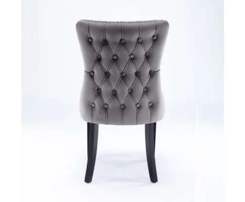 8x Velvet Upholstered Dining Chairs Tufted Wingback Side Chair with Studs Trim Solid Wood Legs for Kitchen