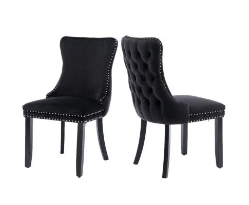 8x Velvet Upholstered Dining Chairs Tufted Wingback Side Chair with Studs Trim Solid Wood Legs for Kitchen