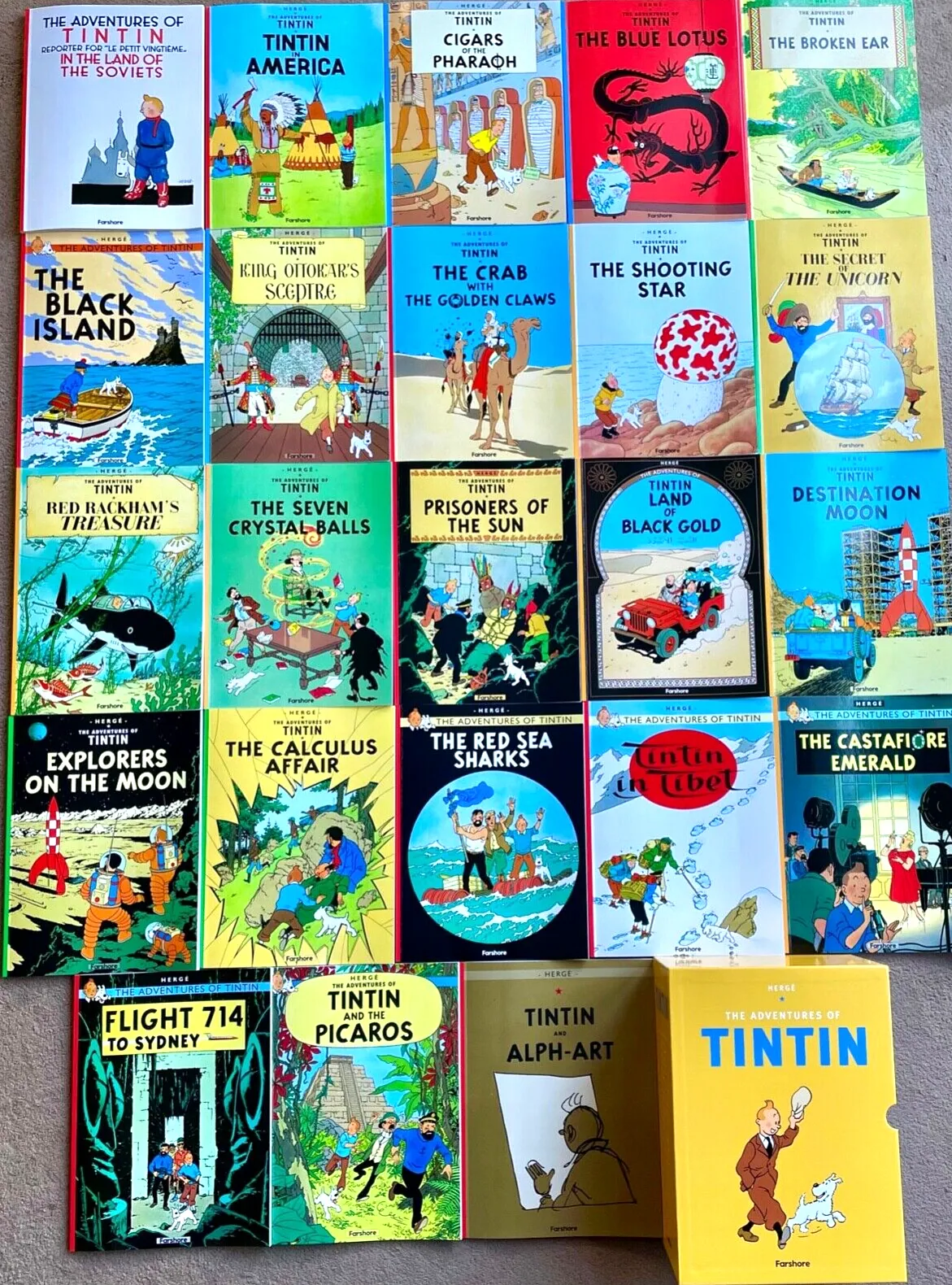 Adventures of Tintin Box Set x23 Farshore Paperback Books Herge Comic Lot