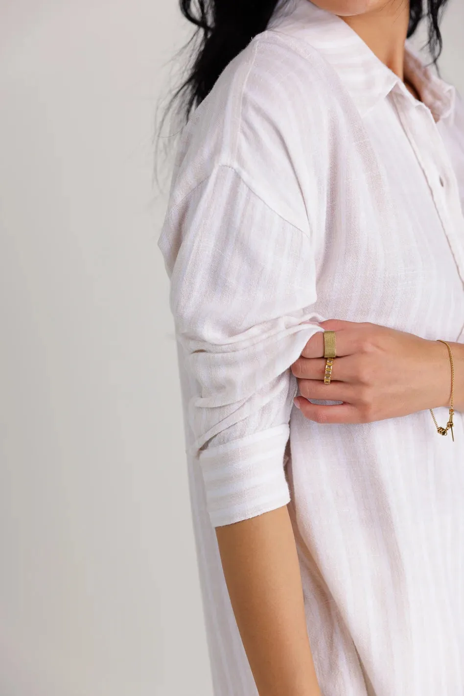 Aiyanna Striped Button Up in Natural - FINAL SALE