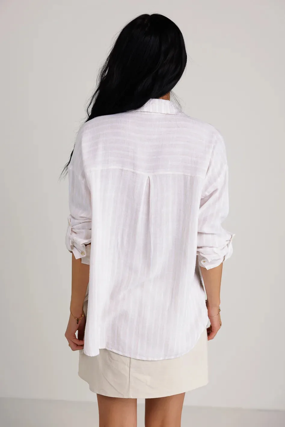 Aiyanna Striped Button Up in Natural - FINAL SALE