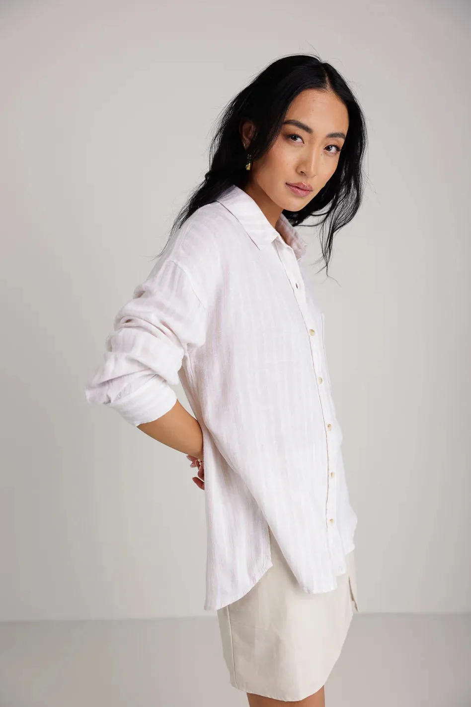 Aiyanna Striped Button Up in Natural - FINAL SALE