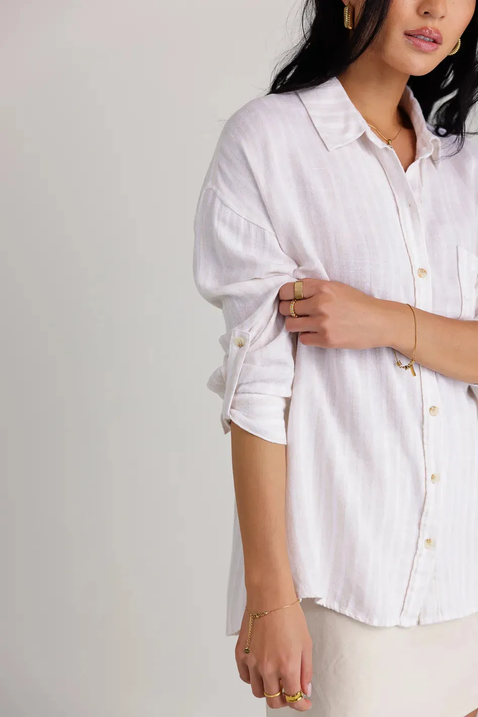 Aiyanna Striped Button Up in Natural - FINAL SALE