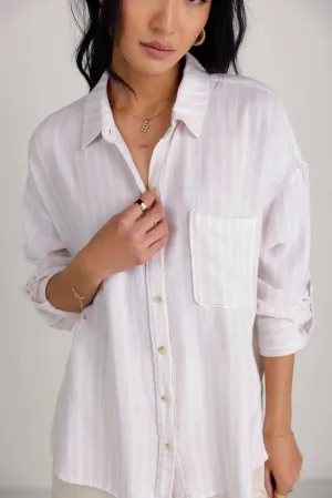 Aiyanna Striped Button Up in Natural - FINAL SALE