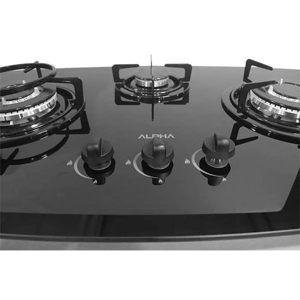 Alpha HOB Cooktop Gas 3B Black Glass 70cm