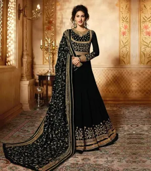 Black Colored Semi Stitched Georgette Suit