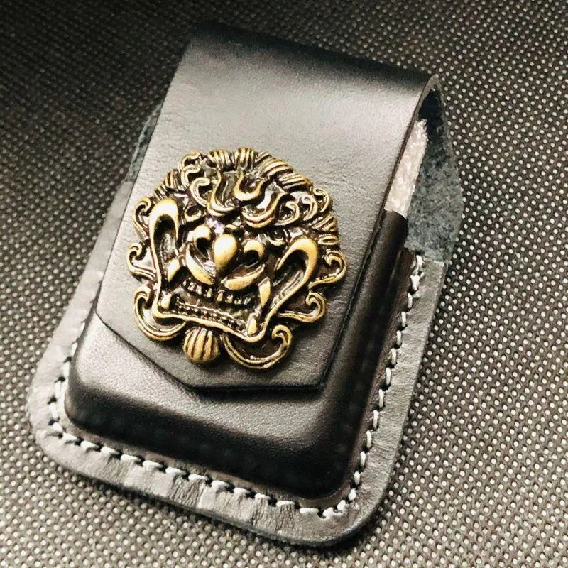 Black Handmade Leather Mens Monster Zippo Lighter Holders Lighter Case For Men