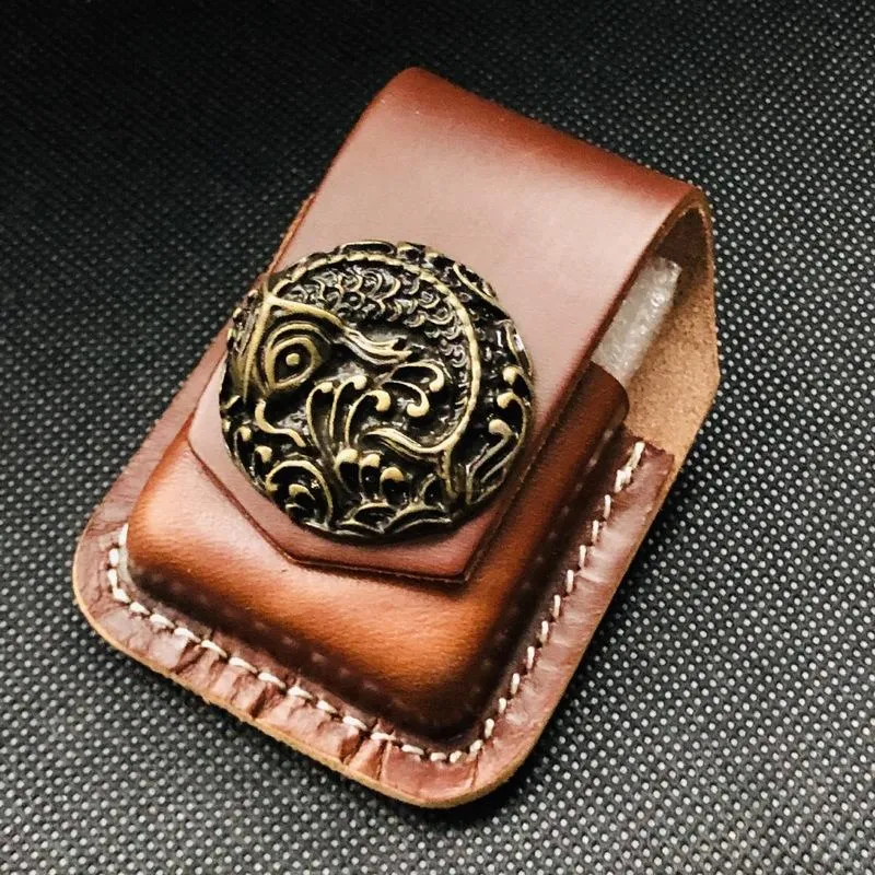 Black Handmade Leather Mens Monster Zippo Lighter Holders Lighter Case For Men