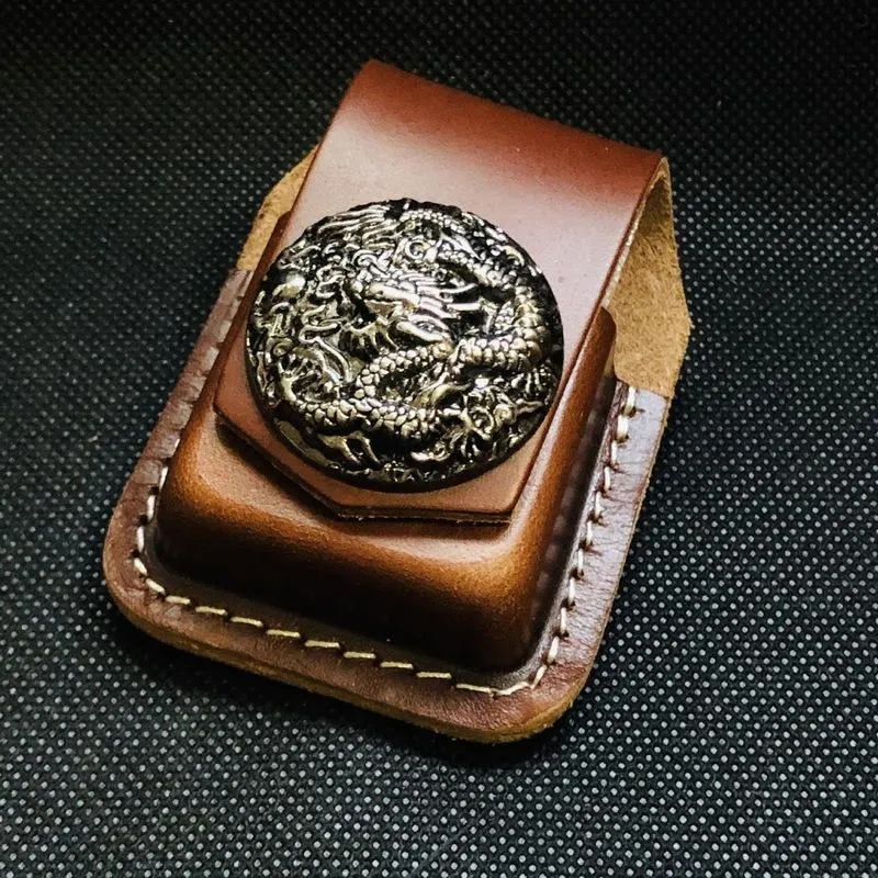 Black Handmade Leather Mens Monster Zippo Lighter Holders Lighter Case For Men