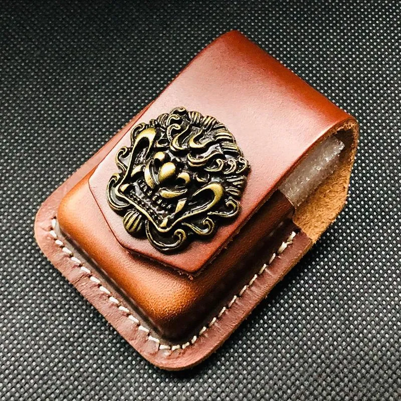 Black Handmade Leather Mens Monster Zippo Lighter Holders Lighter Case For Men