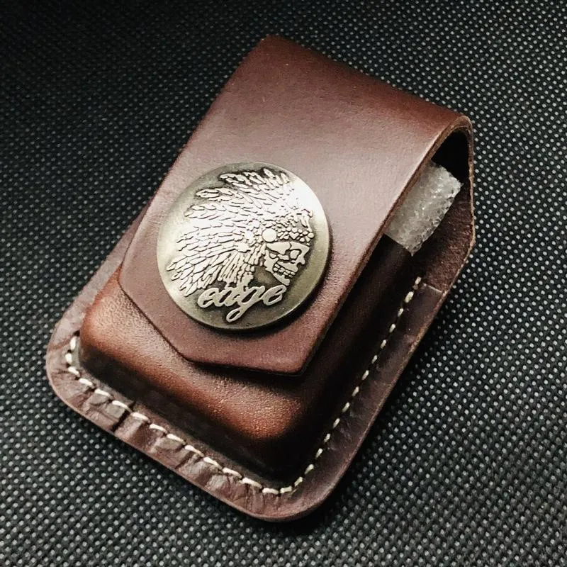 Black Handmade Leather Mens Monster Zippo Lighter Holders Lighter Case For Men