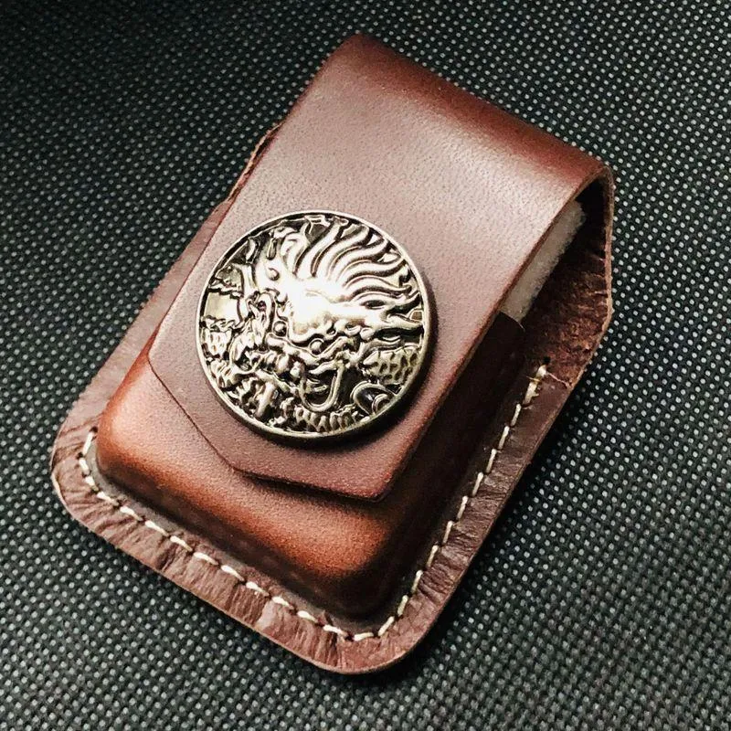 Black Handmade Leather Mens Monster Zippo Lighter Holders Lighter Case For Men