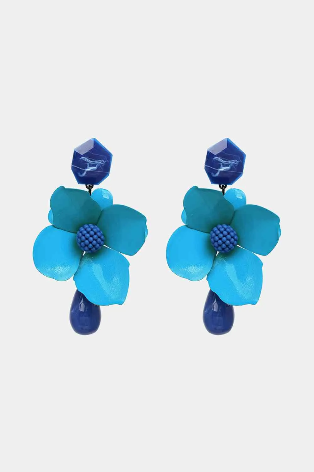 Bloosom Flower and Teardrop Resin Dangle Earrings