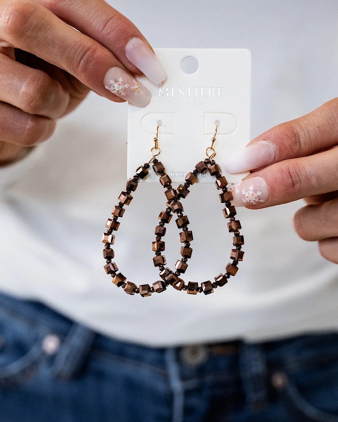 Chocolate Square Beaded Teardrop Earrings