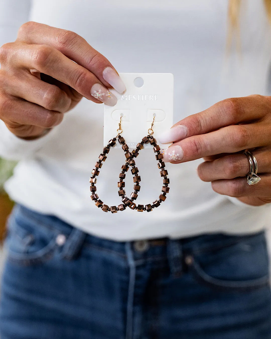 Chocolate Square Beaded Teardrop Earrings