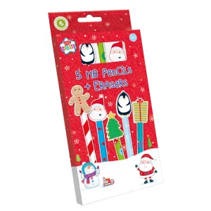 Christmas Novelty Pencils & Erasers 5pk