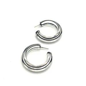 Clear & Black Pinstripe Hoop Earrings