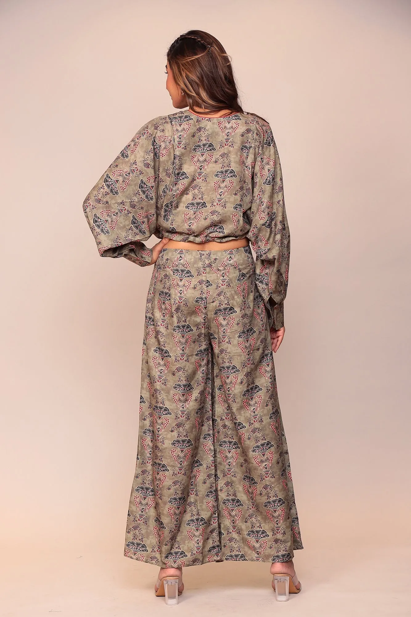 Digital Print Muslin Co Ord Set with Mirror and Thread Work.