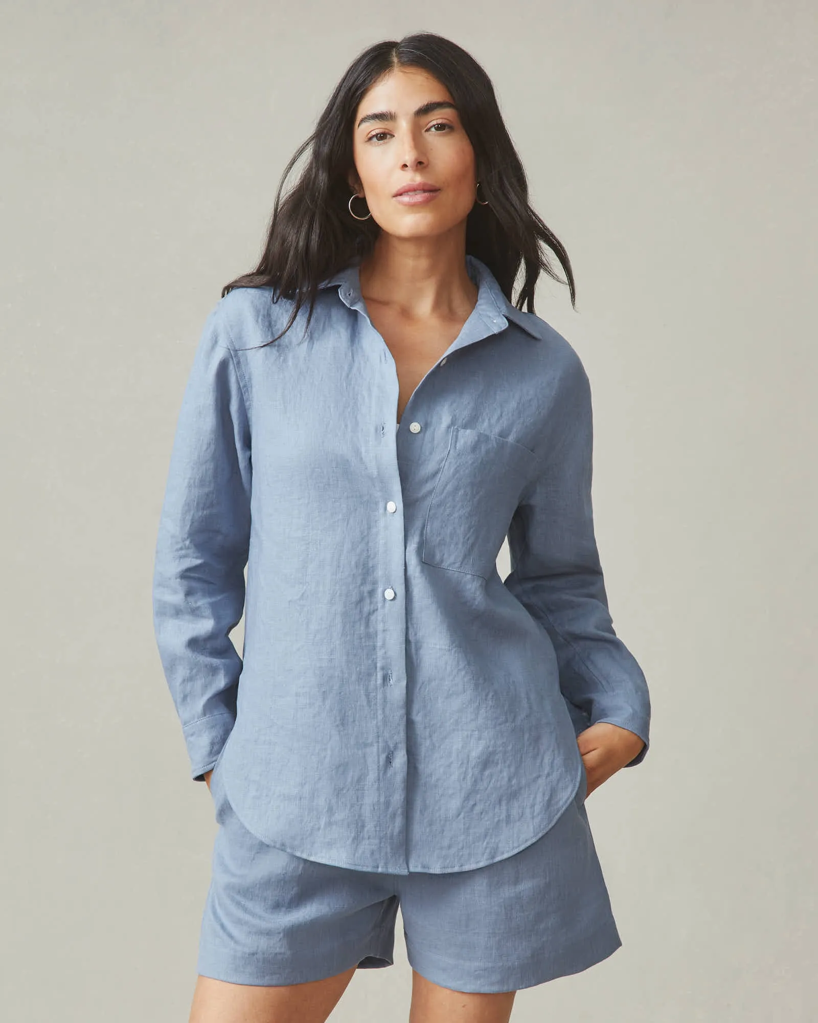 Easy Linen Long Sleeve Shirt - Beach Horizon