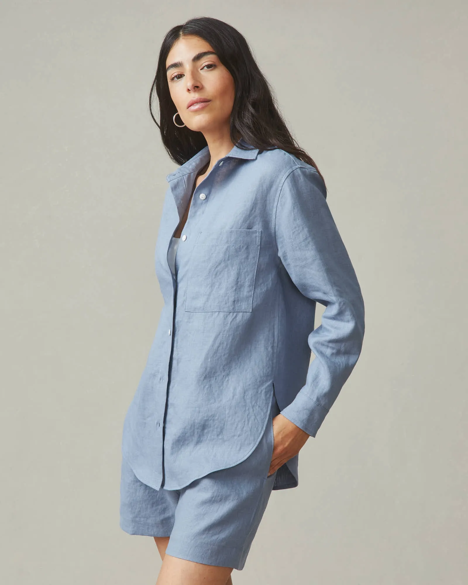 Easy Linen Long Sleeve Shirt - Beach Horizon