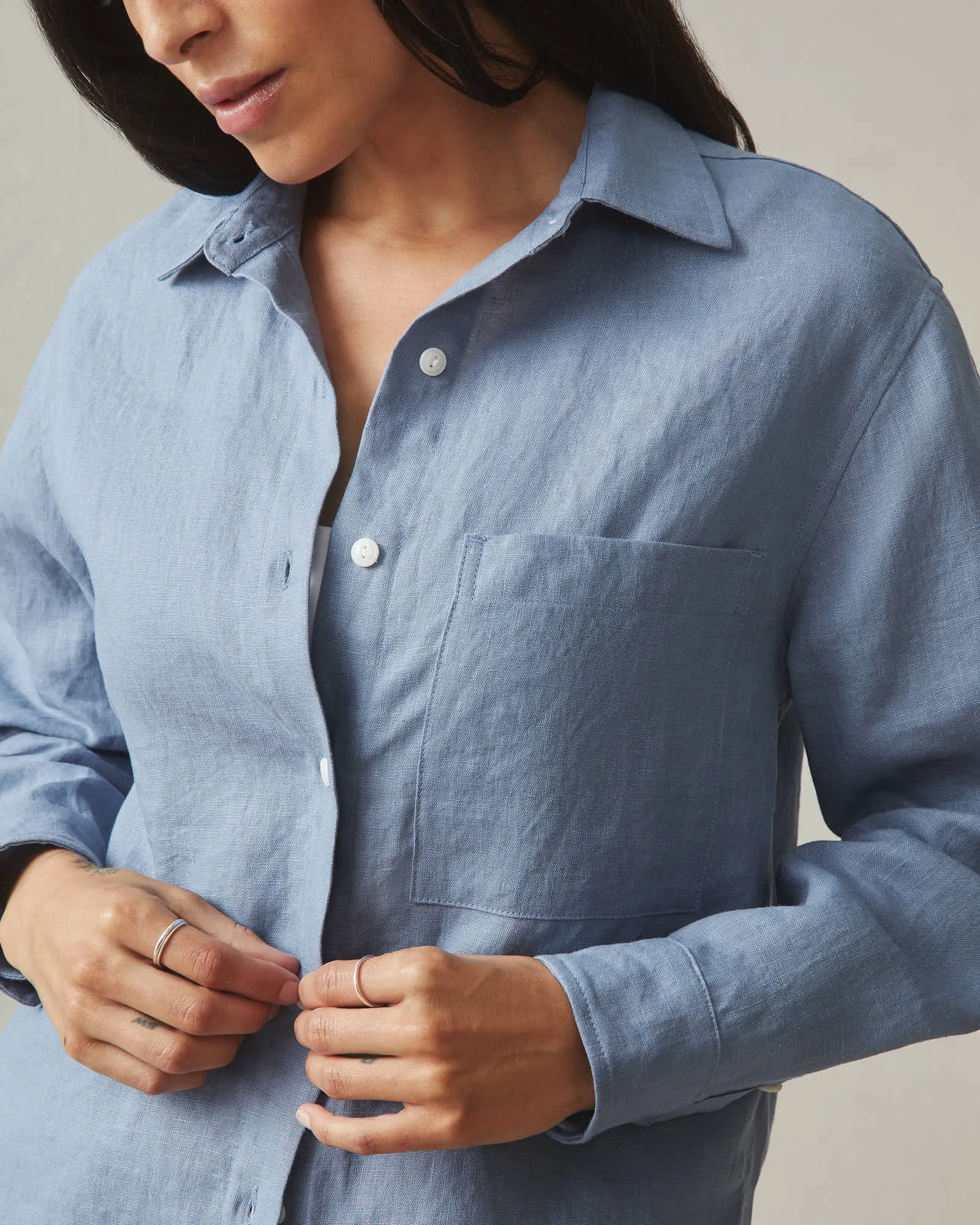 Easy Linen Long Sleeve Shirt - Beach Horizon