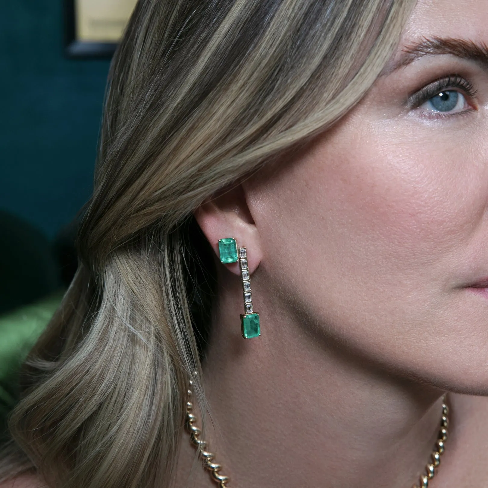 Emerald & Diamond Bezel Earrings