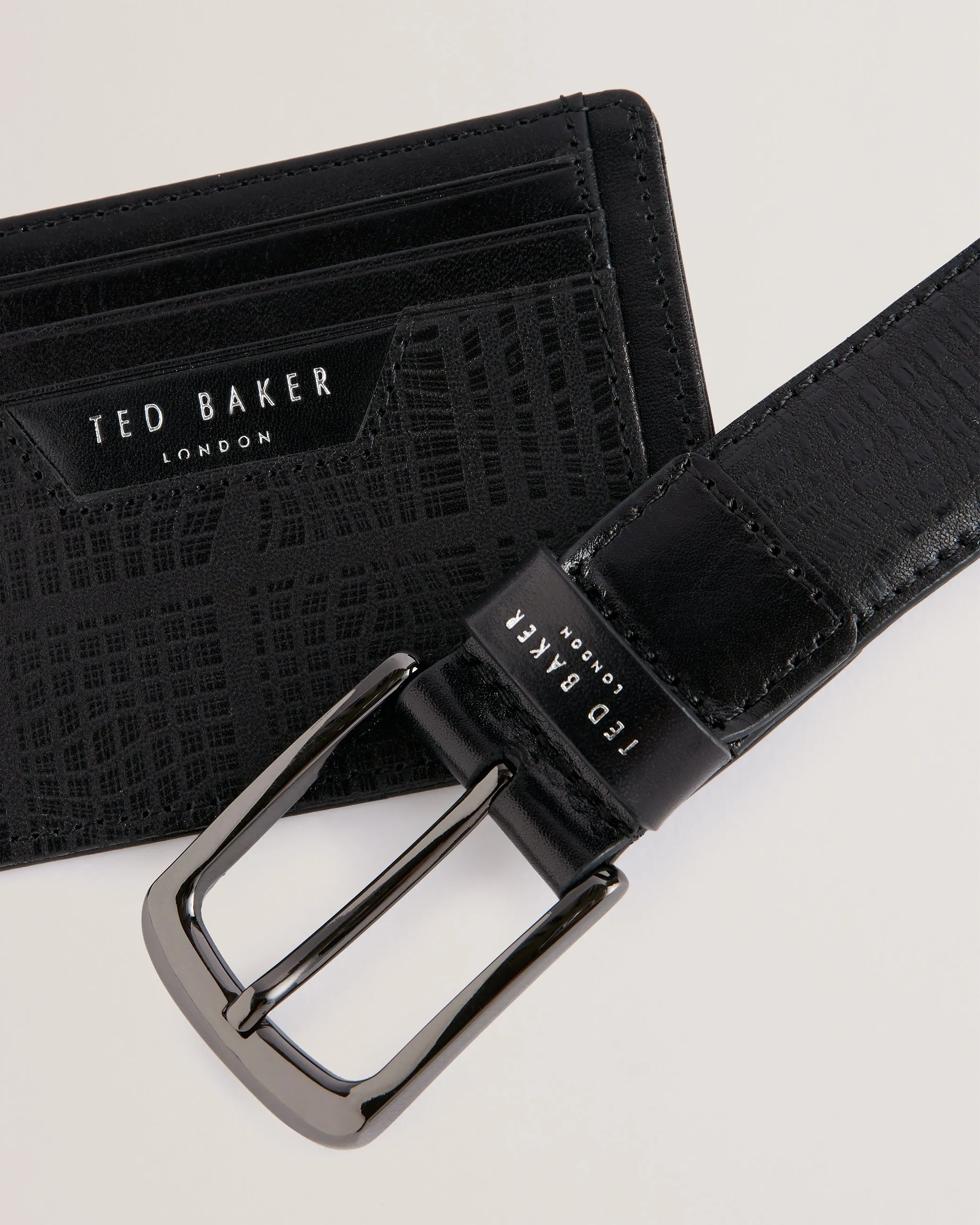 Etwood Etched Leather Belt & Cardholder Black