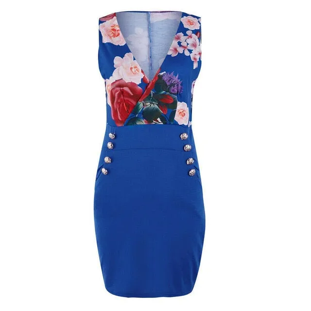 Floral Print Button Bodycon