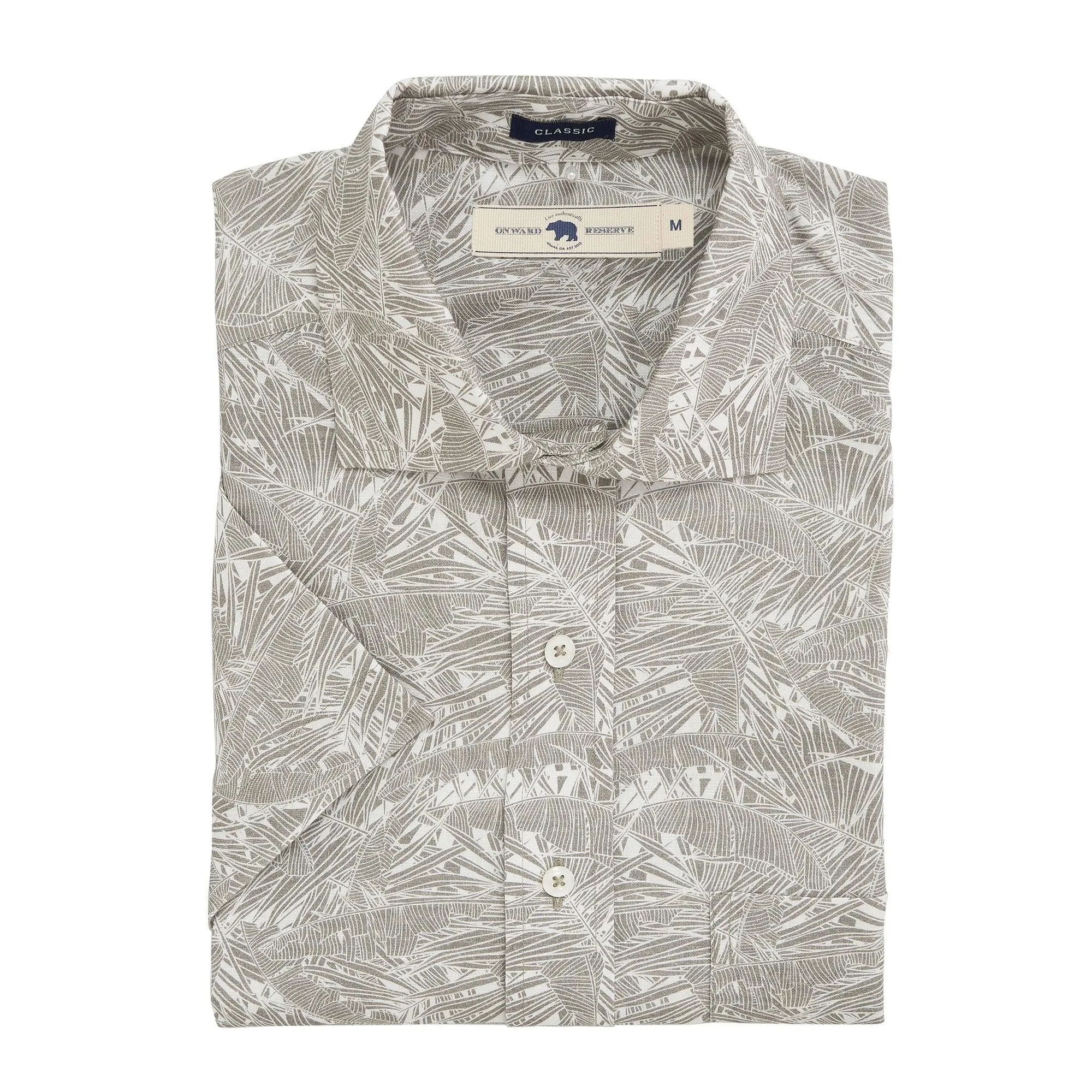 Gulf Palms Linen Blend Short Sleeve Shirt