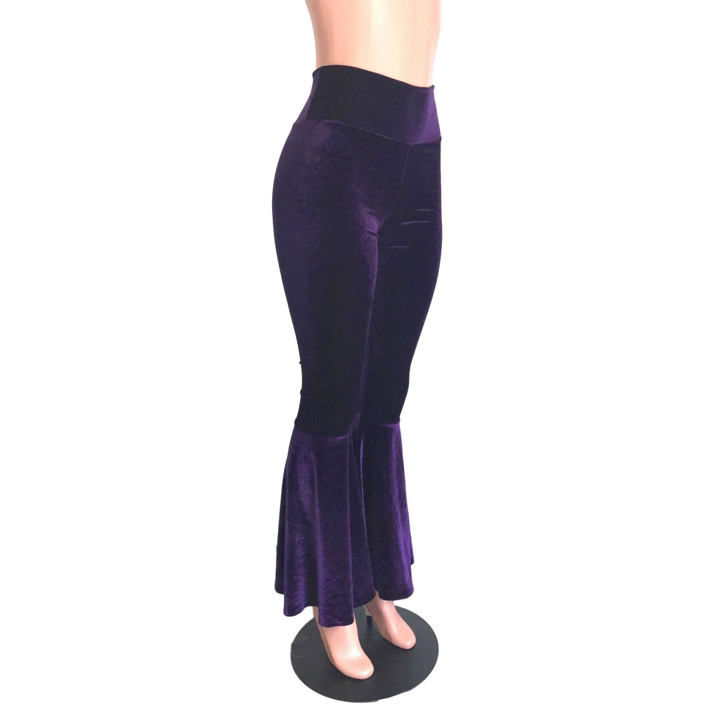 High Waist Bell Bottoms - Purple Velvet