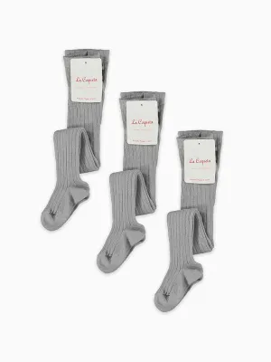 Light Grey Melange Ribbed Kids Tights Set