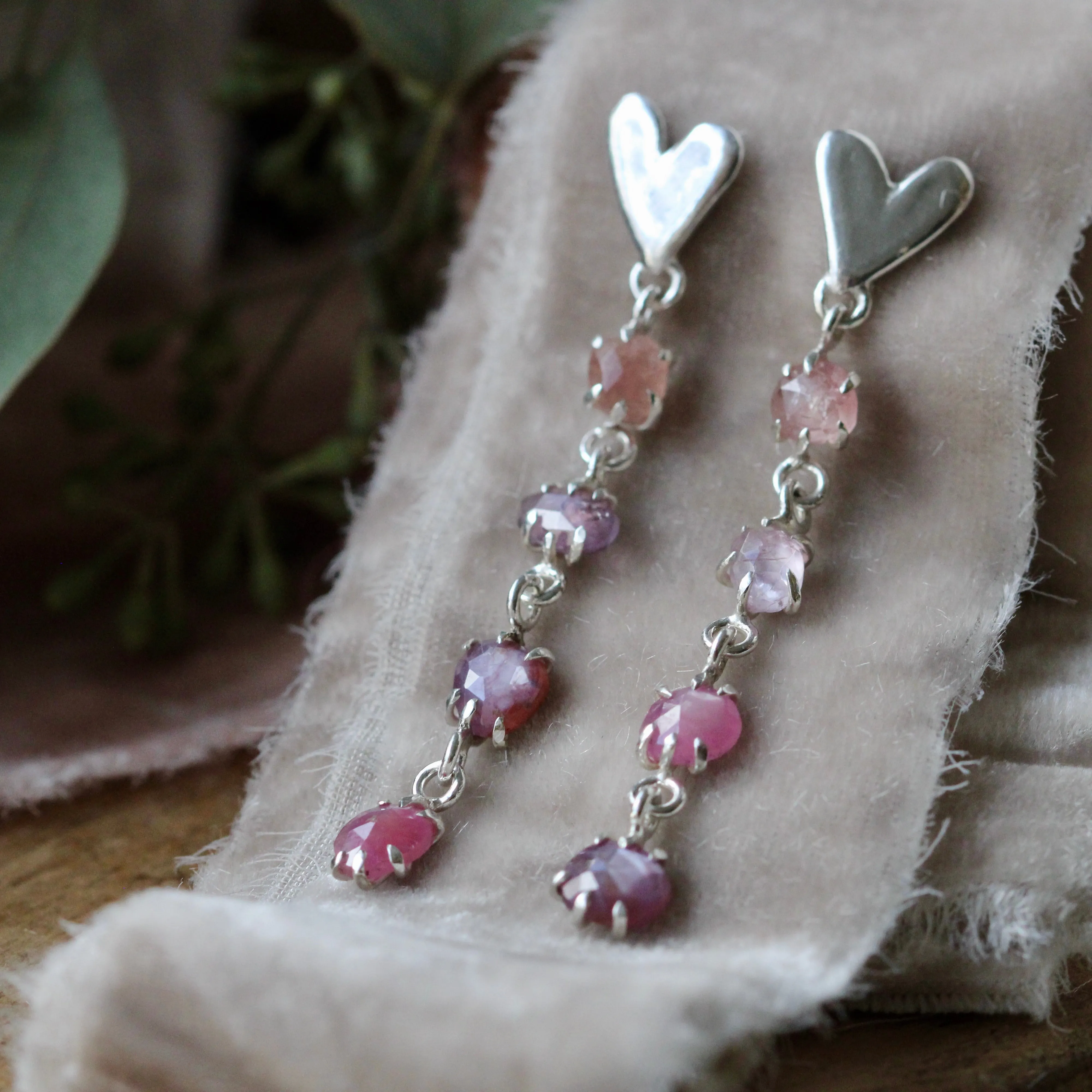 LOVE NOTES Sapphire Spinel and Ruby Sculpted Heart sterling silver Post Earrings